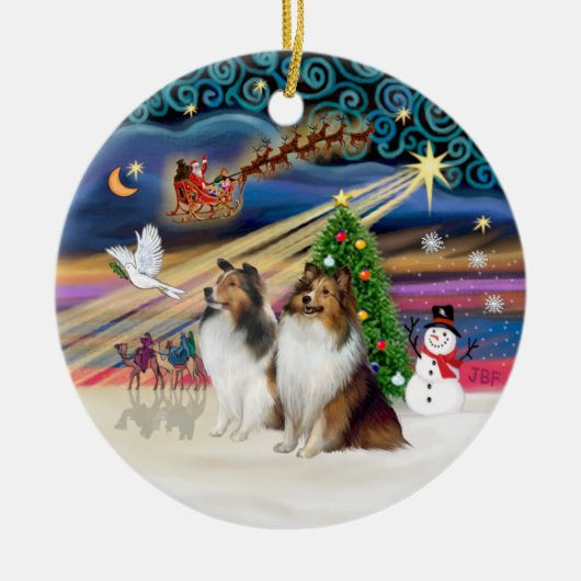 Xmas Magic - Shelties (TWEE sabelwit) Keramisch Ornament (Voorkant)