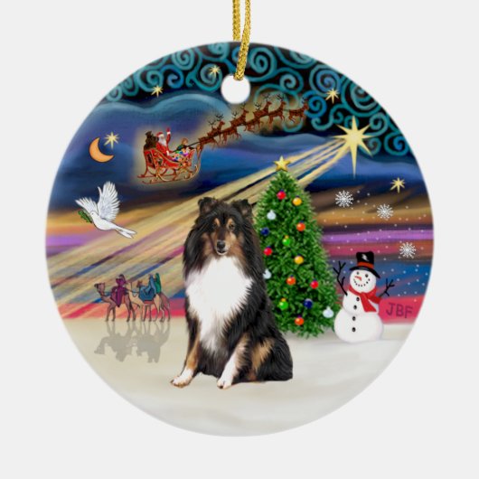 Xmas Magic - Shetland Sheepdog (driekleurig) Keramisch Ornament (Voorkant)