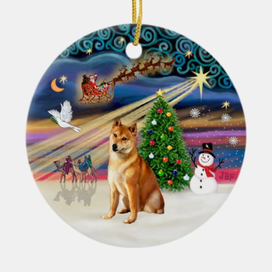 Xmas Magic - Shiba Inu 7 Keramisch Ornament (Voorkant)
