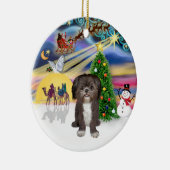 Xmas Magic - Shih Tzu (bruin/wit) Keramisch Ornament (Rechts)