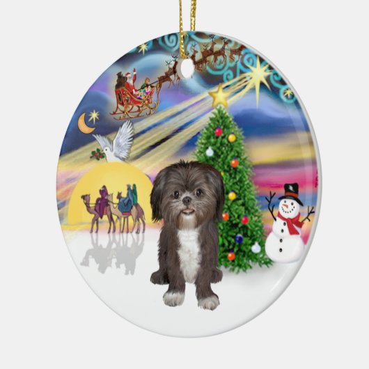 Xmas Magic - Shih Tzu (bruin/wit) Keramisch Ornament (Links)