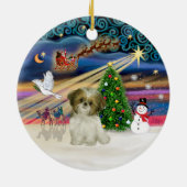 Xmas Magic - Shih Tzu Puppy (bruin-wit) Keramisch Ornament (Achterkant)