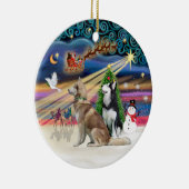 Xmas Magic - Siberische Husky's (rood + BW) Keramisch Ornament (Rechts)