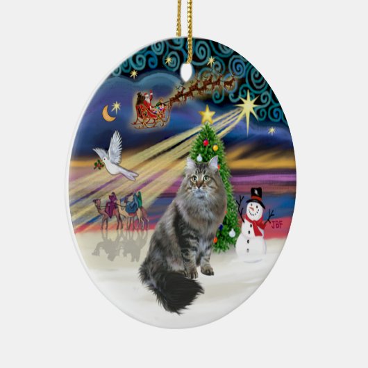 Xmas Magic - Siberische kat Keramisch Ornament (Rechts)