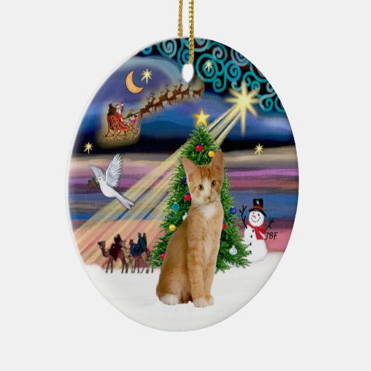 Xmas Magic - Sinaasappel - witte tabby cat 40 Keramisch Ornament (Rechts)