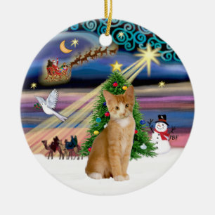 Xmas Magic - Sinaasappel - witte tabby cat 40 Keramisch Ornament