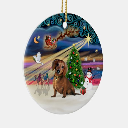 Xmas Magic - Teckel (bruin 2) Keramisch Ornament (Rechts)