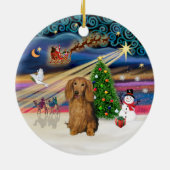Xmas Magic - Teckel (Langharig Sable) Keramisch Ornament (Achterkant)