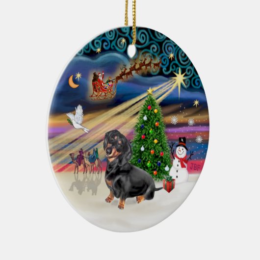 Xmas Magic - Teckel (zwart-bruin 4) Keramisch Ornament (Rechts)