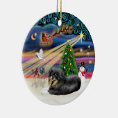 Xmas Magic - Tibetaanse Spaniel (zwart-bruin) Keramisch Ornament (Rechts)