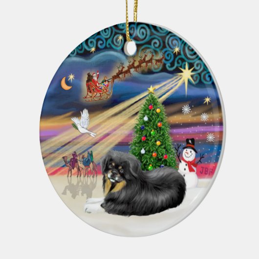 Xmas Magic - Tibetaanse Spaniel (zwart-bruin) Keramisch Ornament (Links)