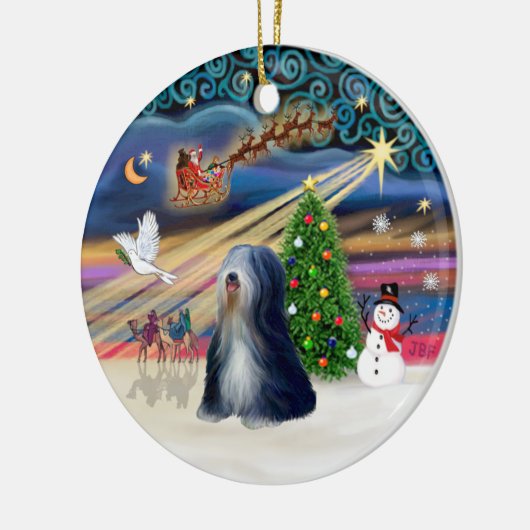 Xmas Magic - Tibetaanse Terriër (BW) Keramisch Ornament (Links)