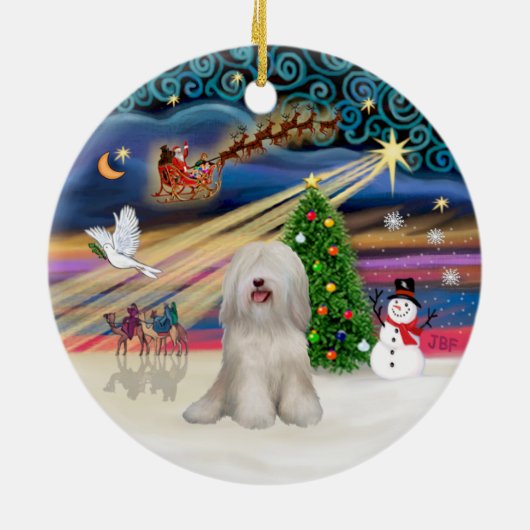 Xmas Magic - Tibetaanse Terriër (wit) Keramisch Ornament (Achterkant)