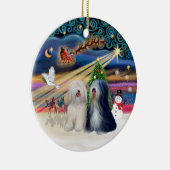 Xmas Magic - Tibetaanse Terriërs (TWO) Keramisch Ornament (Rechts)