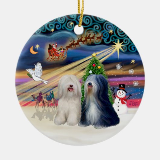 Xmas Magic - Tibetaanse Terriërs (TWO) Keramisch Ornament (Voorkant)