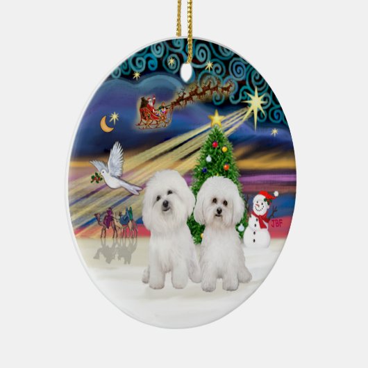 Xmas Magic - Twee Bichon Frise Keramisch Ornament (Rechts)