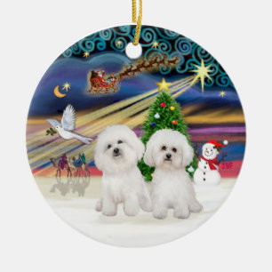 Xmas Magic - Twee Bichon Frise Keramisch Ornament