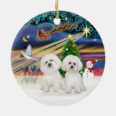 Xmas Magic - Twee Bichon Frise Keramisch Ornament (Achterkant)