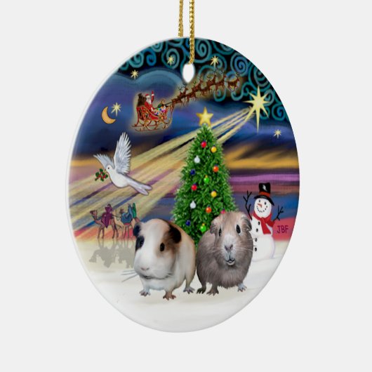 Xmas Magic - Twee cavia's Keramisch Ornament (Rechts)