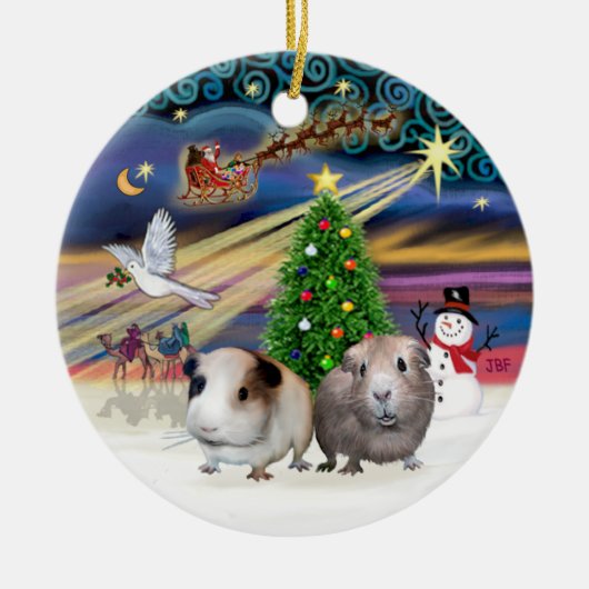 Xmas Magic - Twee cavia's Keramisch Ornament (Voorkant)