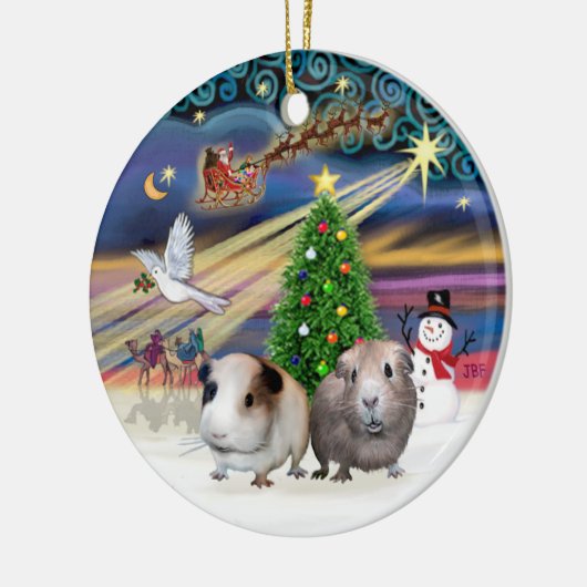 Xmas Magic - Twee cavia's Keramisch Ornament (Links)
