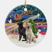 Xmas Magic - Twee labradors (zwart + geel) Keramisch Ornament (Achterkant)