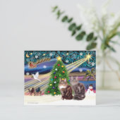 Xmas Magic - Twee Maine Coon katten Feestdagenkaart (Staand voorkant)