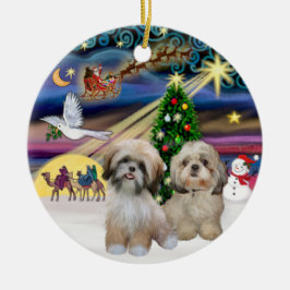 Xmas Magic - Twee Shih Tzus (P2 + Y) Keramisch Ornament