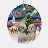 Xmas Magic - Twee Shih Tzus (P2 + Y) Keramisch Ornament (Links)