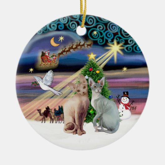 Xmas Magic - Twee Sphynx katten Keramisch Ornament (Voorkant)