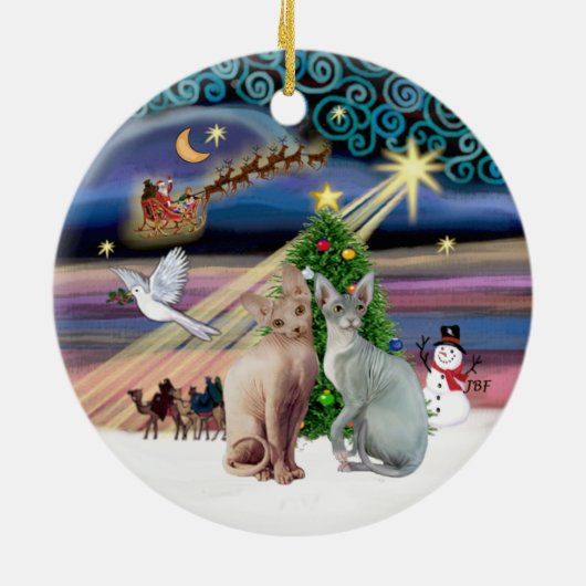 Xmas Magic - Twee Sphynx katten Keramisch Ornament (Achterkant)