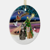 Xmas Magic - Twee Tabby katten (#2) Keramisch Ornament (Rechts)