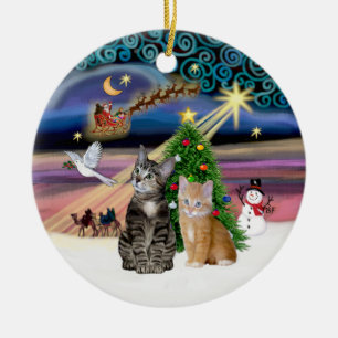 Xmas Magic - Twee Tabby katten (#2) Keramisch Ornament