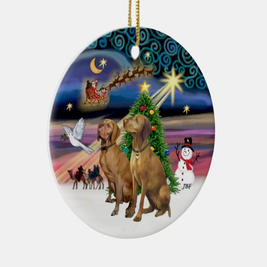 Xmas Magic - Twee Vizslas Keramisch Ornament (Rechts)