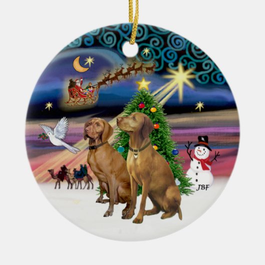 Xmas Magic - Twee Vizslas Keramisch Ornament (Voorkant)