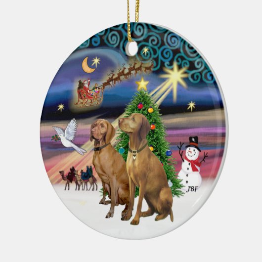 Xmas Magic - Twee Vizslas Keramisch Ornament (Links)