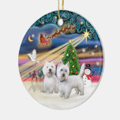 Xmas Magic - Twee Westies Keramisch Ornament (Links)