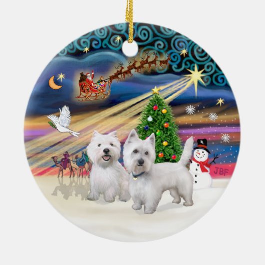 Xmas Magic - Twee Westies Keramisch Ornament (Achterkant)
