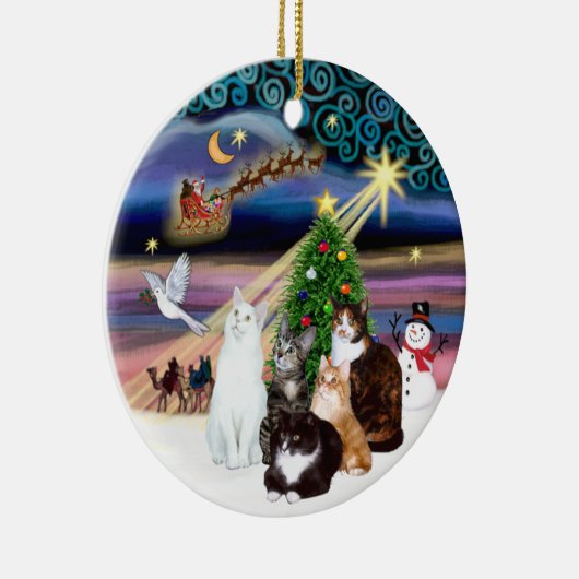 Xmas Magic - Vijf katten (ASH) Keramisch Ornament (Rechts)