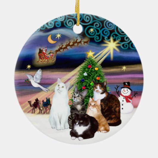 Xmas Magic - Vijf katten (ASH) Keramisch Ornament (Achterkant)