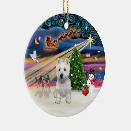 Xmas Magic - Westie (P) Keramisch Ornament (Rechts)