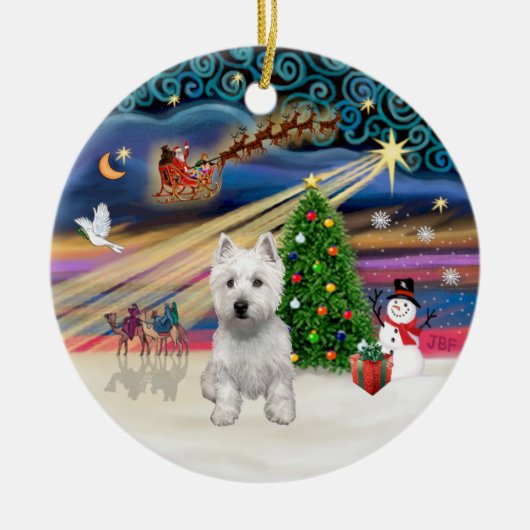 Xmas Magic - Westie (P) Keramisch Ornament (Voorkant)