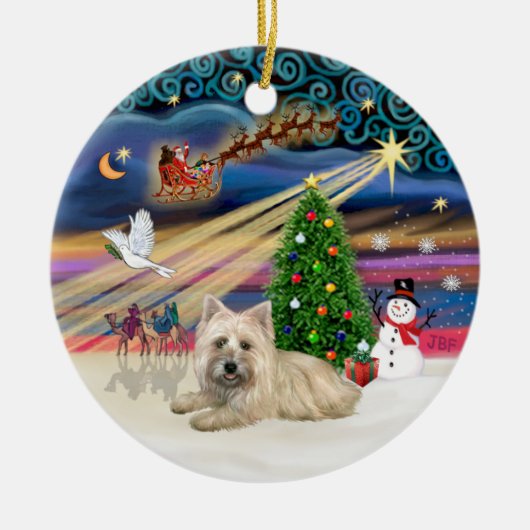Xmas Magic - Wheaten Cairn Terrier #4 (liegen) Keramisch Ornament (Voorkant)
