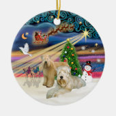 Xmas Magic - Wheaten Terriers (TWEE) Keramisch Ornament (Voorkant)