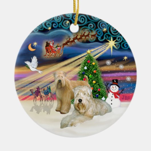 Xmas Magic - Wheaten Terriers (TWEE) Keramisch Ornament (Voorkant)