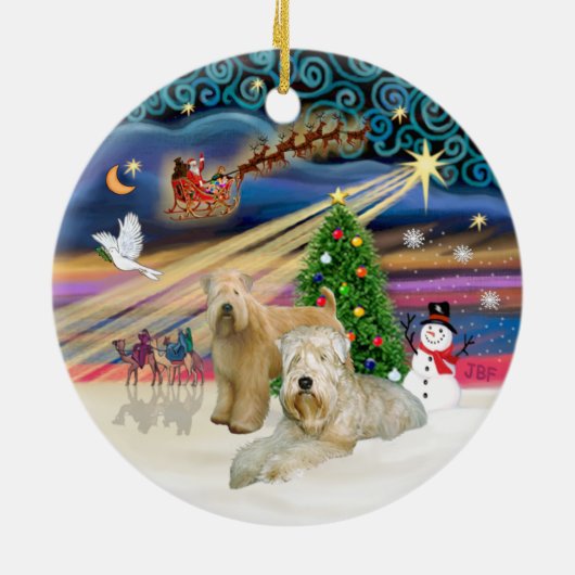 Xmas Magic - Wheaten Terriers (TWEE) Keramisch Ornament (Achterkant)