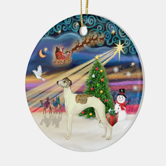 Xmas Magic - Whippet 3 (crème-gestroomd) Keramisch Ornament (Links)