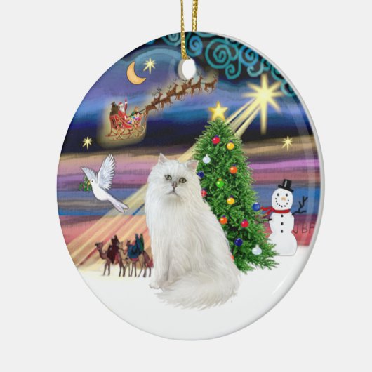 Xmas Magic - Witte Perzische kat Keramisch Ornament (Links)