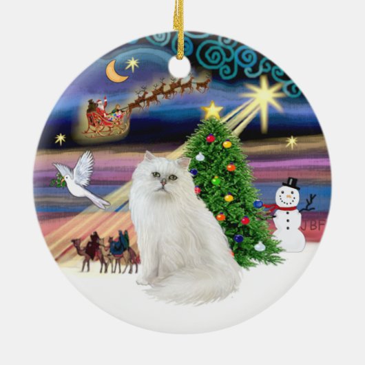 Xmas Magic - Witte Perzische kat Keramisch Ornament (Achterkant)