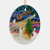 Xmas Magic - Wolf Sable Pommeranian Keramisch Ornament (Rechts)
